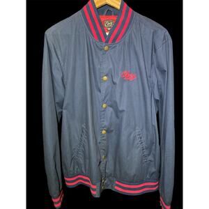 OBEY Men’s Navy Blue & Red Button-Up Jacket Coat Size Large